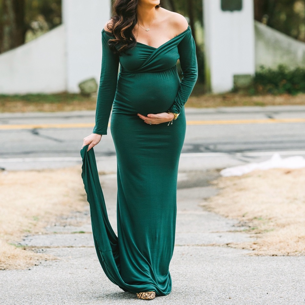Maternity Elegant Gown Long Sleeve Maxi Dress for Photoshoot
